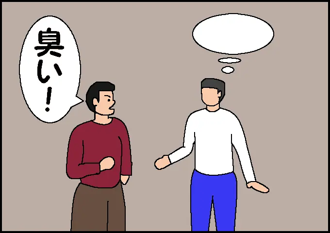 「壁紙を貼り替えたら臭い！」とクレームを言われている様子