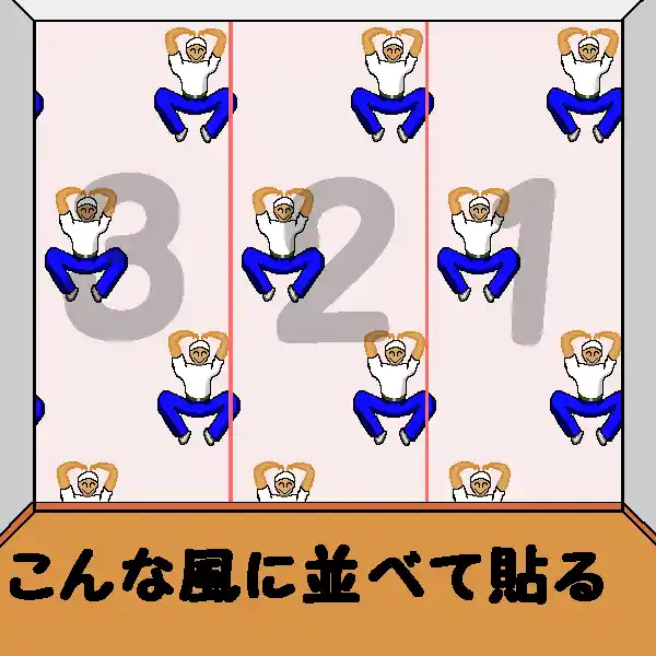 「横に並べて壁紙を貼る」を説明したイラスト