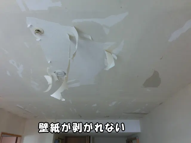 壁紙がきれいに剥がれない様子